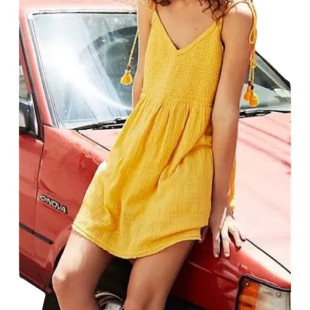 Free People Yellow Mini Dress with Tassel Straps